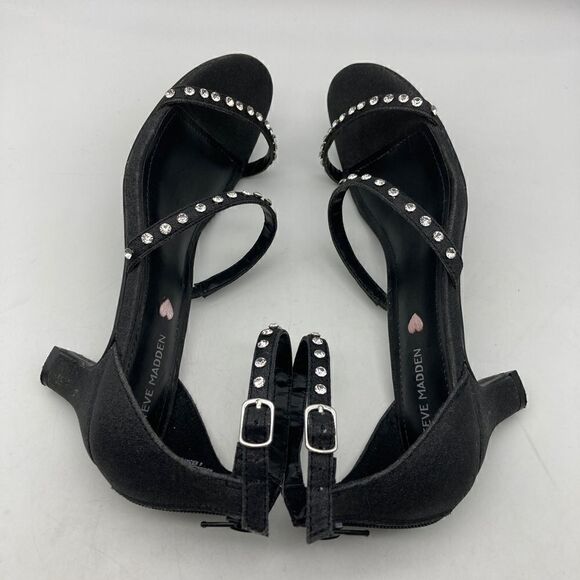Steve Madden Jdancer Glitter Black Strappy Rhinestone Sandals Size 7,5 - Picture 4 of 8